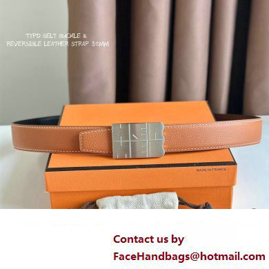 Hermes Typo belt buckle  &  Reversible leather strap 32 mm 04 2023